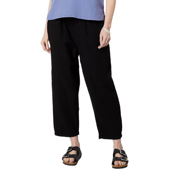 Mododoc Relaxed Fit Cropped Pants Gauze Lightweight Elastic Waist Black NWT Sz S - Picture 1 of 9